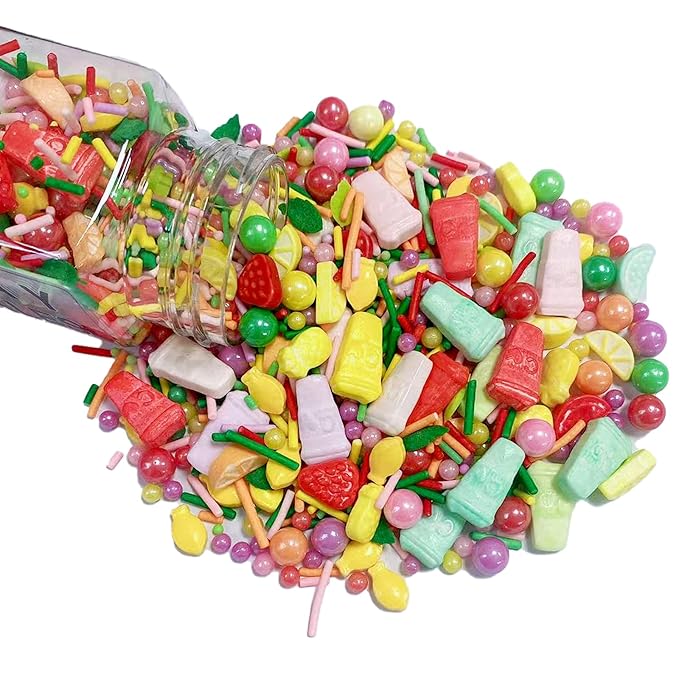 Sentovac Summer Fruit Sprinkle Edible Cake Decorating Watermelon Strawberry Orange Pineapple MIx Sprinkle for Cake Cupcake Topper Cookie Baking Decorations Party Birthday Supplies