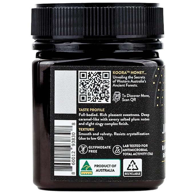 KOORA Jarrah Honey TA 35+ (MGO 2000+ Manuka Honey Rating Equiv.) Low GI, Medical Grade for Daily Health & Immune Support, Raw from the Ancient Forests of Western Australia 8.8 oz