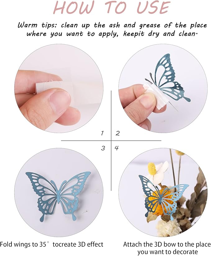 40 PCS Laser 3D Butterfly Cupcake Toppers Hollow Arts Cake Decorations for Baby Shower Wedding Fairy Birthday Party Supplies Wall Sticker Mixed Styles Sky Blue