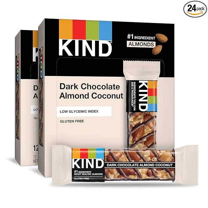 KIND Nut Bars, Dark Chocolate Almond Coconut, Healthy Snack Bars, Gluten Free, 3g Protein, 24 Count