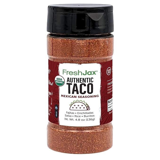FreshJax Premium Gourmet Spices and Seasonings (Organic Taco Seasoning: Mexican Blend) Large 4.8 oz Gift Box Included