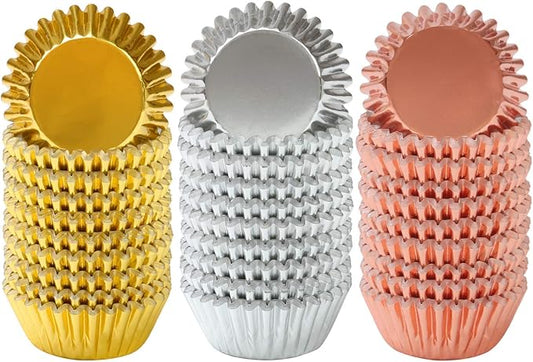Elcoho 600 Pieces 1.25 Inch Mini Foil Metallic Cupcake Liners Muffin Paper Cases Baking Cups, Gold, Silver and Rose Gold