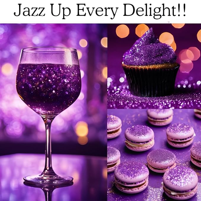 Dazzle Dust Edible Glitter Sprinkles for Cake Decorating, Drinks, Cookie, Icing, Dessert Decorations, Sparkly Luster, Food-Grade, Vegan, Gluten Free, Kosher, Bulk 10g, Purple