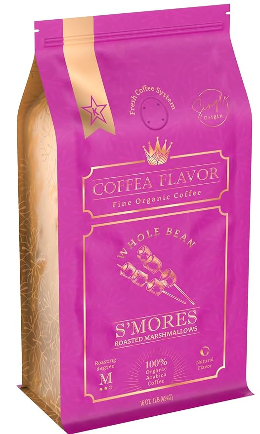 S'mores Flavored Whole Bean Coffee ??100% Arabica, Single Origin, Medium Roast, Naturally Sweetened, Rich and Creamy Flavor ??Perfect for Cold Brew ??by Coffea Flavor