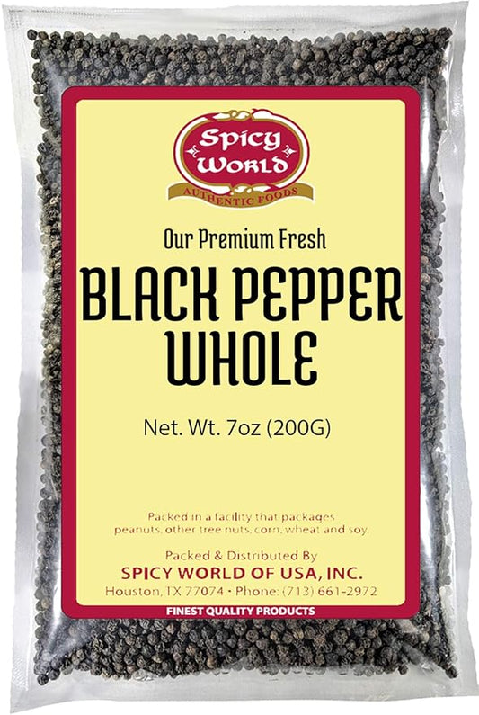 Spicy World Black Peppercorns Whole 7 Ounce - Perfect for Grinder