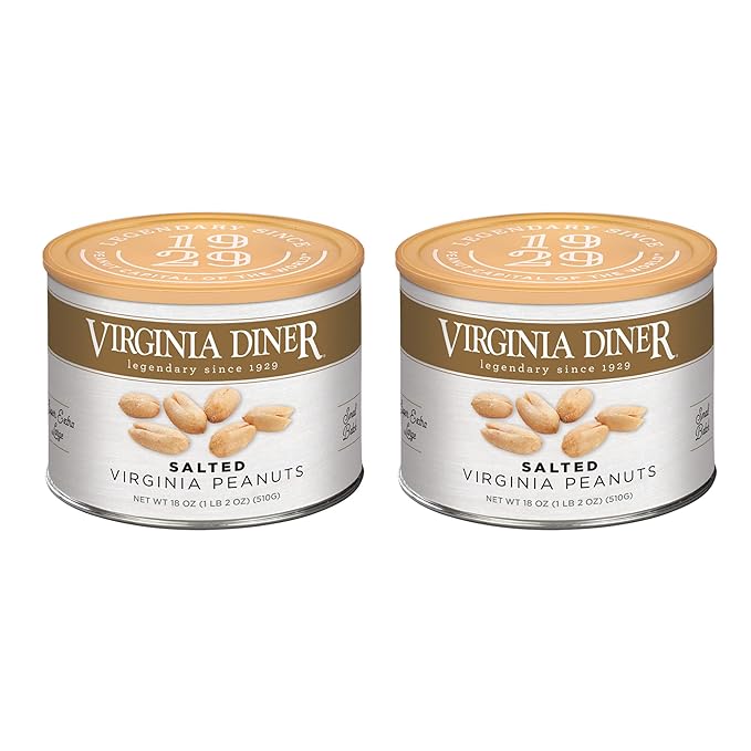 Virginia Diner Gourmet Blister Roasted All Natural XL Virginia Peanuts with Unique Crunch Heart Healthy Snack or Gift 18oz (2 Pack) Salted