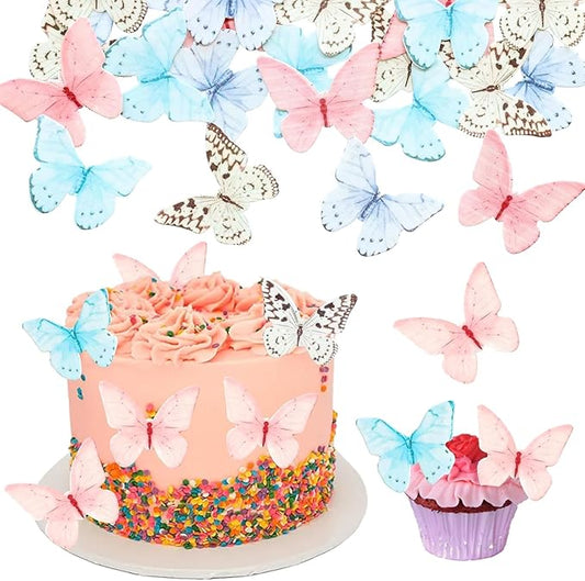 40Pcs Butterfly Cake Topper 3D Butterflies Edible Cupcake Decorations Mixed Color Girl Women Wedding Birthday Party Decorations