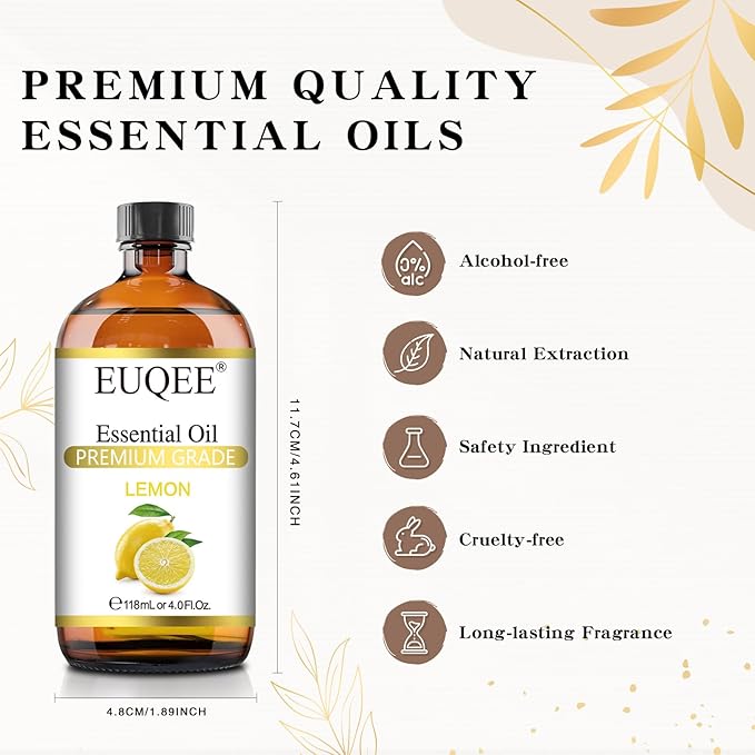 Lemon Essential Oil with Glass Dropper, Great for Aromatherapy, DIY Soap, Humidifier, Candle Making(4Fl oz/118mL)