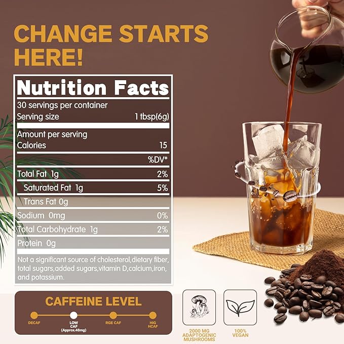 Mushroom Coffee, Instant Mushroom Coffee with 6 Mushrooms Lion?™s Mane, Cordyceps, Turkey Tail & Other for Energy, Focus, Digestion, Immunity, 30 Servings (1 Pack)