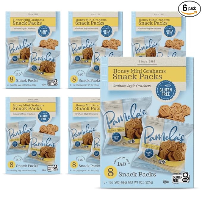 Pamela's Gluten Free Mini Graham Crackers, Honey, Pie Crust, S'mores & Snacks, 8-1 Ounce Bags (Pack of 6
