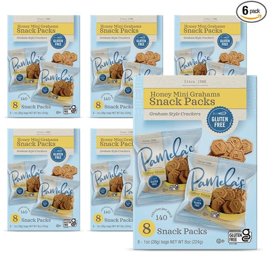Pamela's Gluten Free Mini Graham Crackers, Honey, Pie Crust, S'mores & Snacks, 8-1 Ounce Bags (Pack of 6