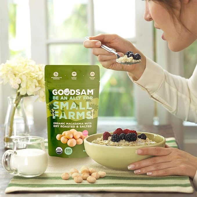 GoodSAM Organic Roasted Macadamia Nuts 0.5 lb, Salted, Gluten Free, Non GMO, Vegan, Keto, Regenerative Farming, Direct Trade
