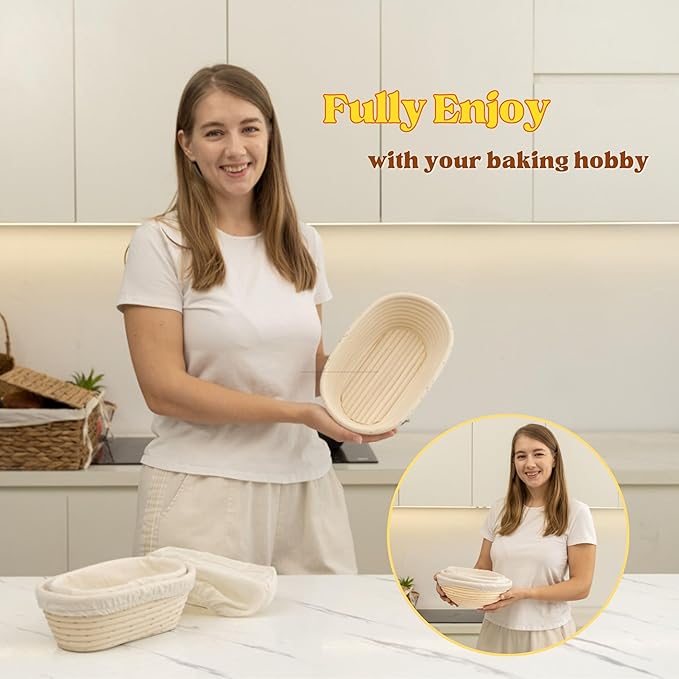 Bread Proofing Baskets Set of 2, Banneton Shaped Dough Proofing Bowls starter kit sourdough bread baking supplies Bread (set 2 10"x6")