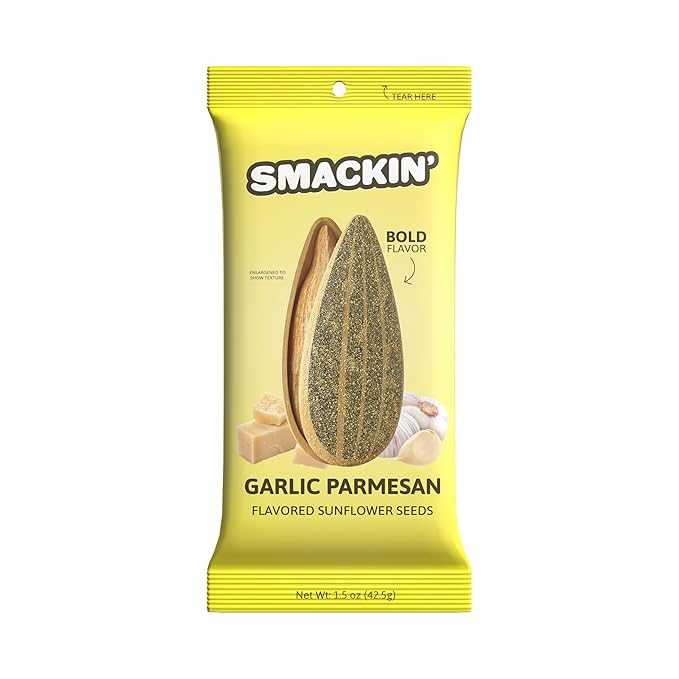SMACKIN' Sunflower Seeds, Roasted Jumbo Small-Batch, American Made - Garlic Parmesan. 1.5oz bags (36 Pack)