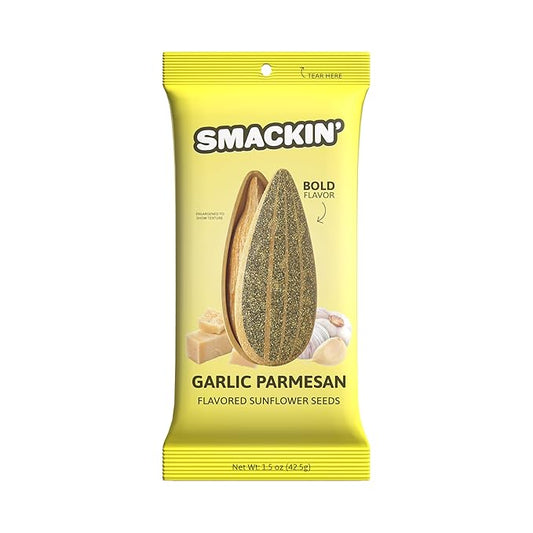 SMACKIN' Sunflower Seeds, Roasted Jumbo Small-Batch, American Made - Garlic Parmesan. 1.5oz bags (36 Pack)