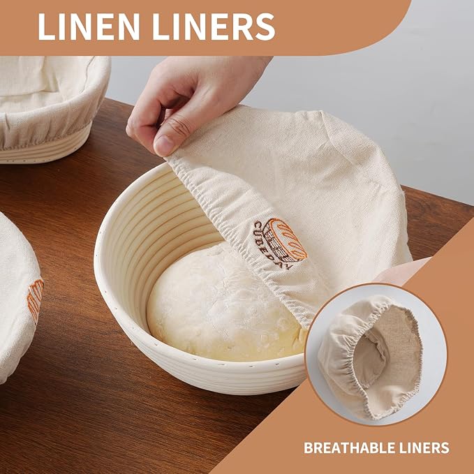 Banneton Bread Proofing Basket,Sourdough Banneton Basket ??9??Premium Handwoven Brotform with Liner for Bakery-Perfect Sourdough & Rustic Loaves, Proofing Basket for Sourdough Bread Baking