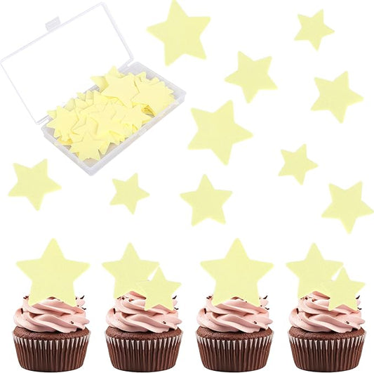 60 Pack Edible Star Cupcake Topper Twinkle Little Star Cupcake Picks Water Paper Little Star Theme Cupcake Decorations for Wedding Engagement Bridal Shower Birthday Party Supplies Yellow 2