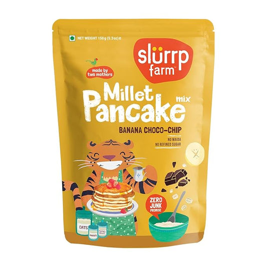 Slurrp Farm Millet Pancake Mix | Banana Choco-Chip | Made with Oats & Jowar | No Refined Sugar or Maida | Healthy Breakfast for Kids & Toddlers | 5.29 Oz (150g)