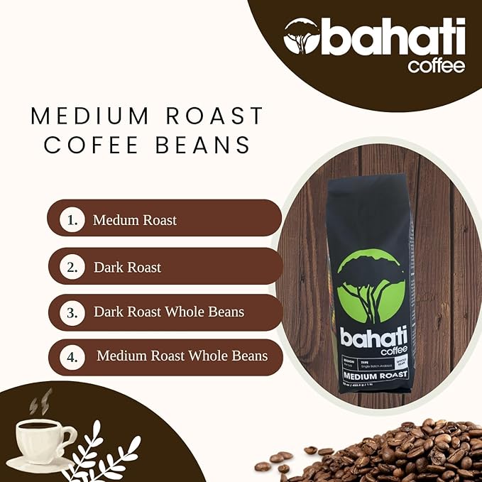 Kenya AA Grade Roasted Arabica Coffee Beans from Kenyan Highlands - 100% Pure Arabica Coffee Roasted Beans (Medium Roast Ground Coffee, 1 LB)