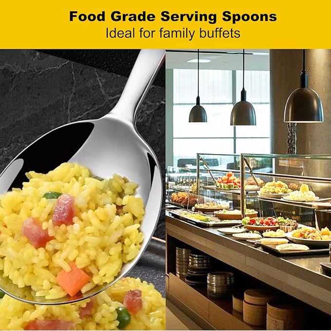7.9" Stainless Steel Serving Spoon for Buffet, 18/8 Large Serving Spoon Utensils, Extra-Wide 3" Head, Dishwasher Safe for Catering, Restaurants, Kitchen, Parties (1 Pack)