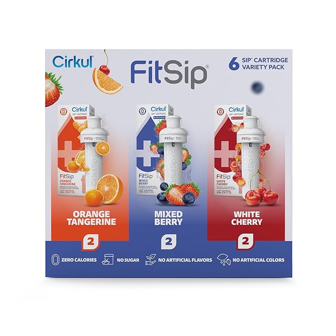Cirkul FitSip Flavor Cartridge Variety Pack with Electrolytes, 6-Pack (2 Mixed Berry, 2 White Cherry, 2 Orange Tangerine), No Sugar, Zero Calorie Drink Mix