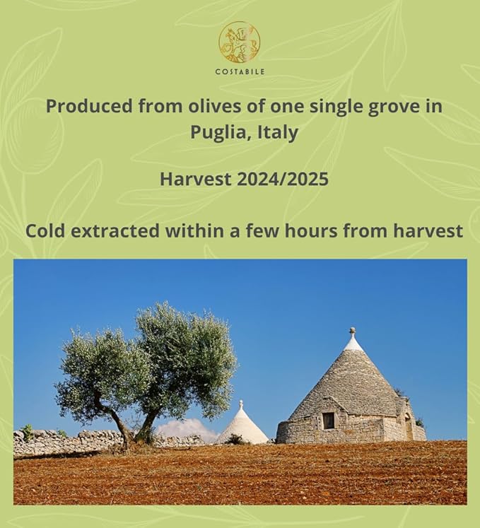 Rosemary Olive Oil - Extra Virgin, Organic Rosemary Oil Cold Pressed from Puglia, Italy - Ideal for Cooking, Dressing, Marinades, Veggies - COSTABILE 8.45 Fl. Oz.