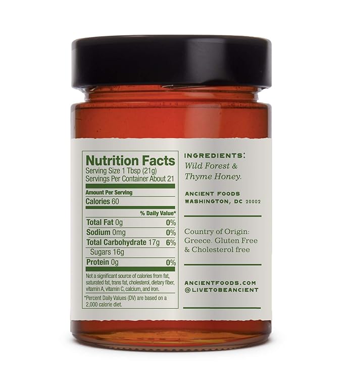 Organic Honey by Ancient Foods - Raw Unfiltered Authentic Organic Greek Honey from Greece | Unfiltered Wild Forest from Vordonia, Greece | 454g (Ilia)