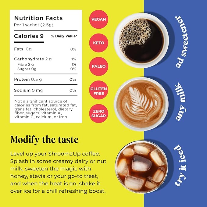 Instant Mushroom Coffee with Lions Mane and Chaga - 15 Pack - Nootropic Superfood Mushroom Coffee Instant - Arabica and Robusta Shrooms Instant Coffee