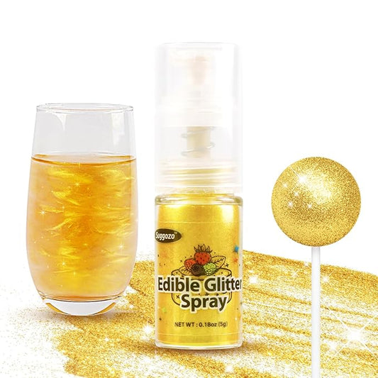 Shimmer Gold Edible Glitter Spray, 5g Edible Glitter for Drinks, Cocktails, Baking, Edible Luster Dust for Cake Decorating, Chocolate, Strawberry