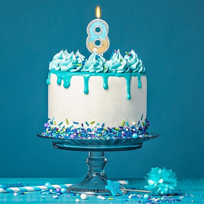 8th Birthday Candle for Cake, Beach Starfish Sequins Candles, 2.76 inch Cake Topper Decoration for Birthday Party (Number 8)