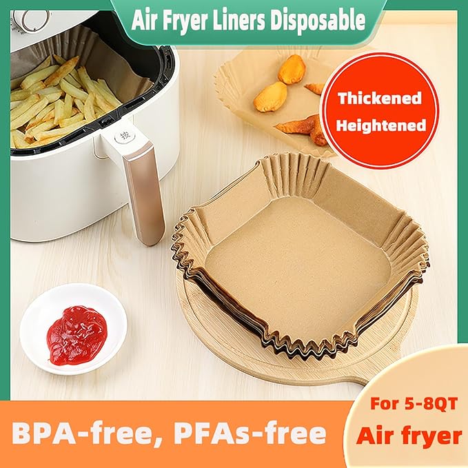 200PCS Air Fryer Liners Disposable,Victoyaw 9 Inch Square Air Fryer Parchment Paper Liners for 5-8QT Air fryer,Non-Stick Waterproof Airfryer Paper Liner
