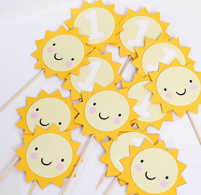 12pcs Sunflower 1st Birthday Cupcake Toppers,You Are My Sunshine First Birthday Decoration, Sunflower Themed One Birthday Party Cupcake Toppers, Prop Photo Prop Decoration