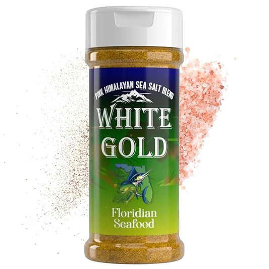 White Gold Floridian Seafood Seasoning - Fish seasoning with Pink Himalayan Sea Salt - Perfect Gourmet Spice blend, Natural Ingredients, Gluten-Free, Vegan, Keto Friendly - Elevates Any Dish for Culinary Excellence