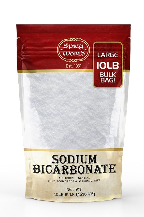 Spicy World Sodium Bicarbonate Powder - Aluminum Free, Food Grade Baking Soda Bulk for Cleaning, Pool, Cooking & More (10 LB Bag)