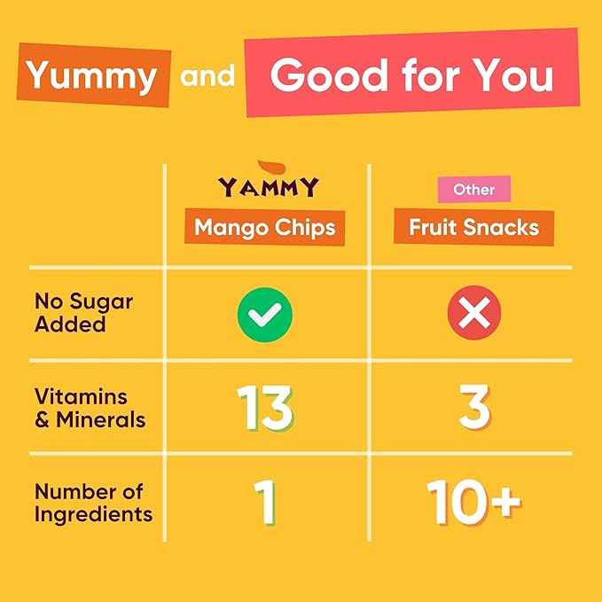 Yammy Dried Mango Chips Like Freeze Dried Fruit, No Sugar Added Crispy Dry Slices of Mangoes, Unsweetened Dehydrated Healthy Snack, Low Calorie Vegan Gluten Free, Individual Packs (3.9oz Pack of 4)