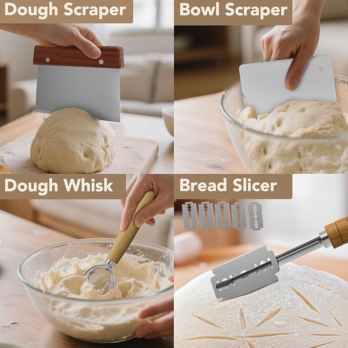 Sondiko Sourdough Starter Kit, Sourdough Bread Baking Supplies, Oval Banneton Bread Proofing Basket Set for Bread Making Tools Supplies, Gifts for Bakers