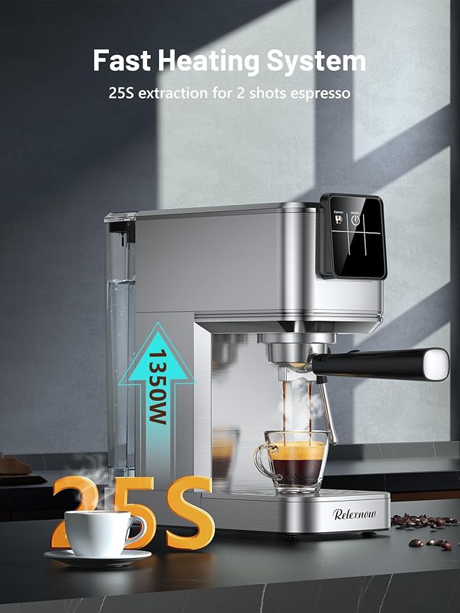 Espresso Machine, 20 Bar Professional Espresso Coffee Maker with Milk Frother Steam Wand, Hot & Iced Coffee Machine, Compact Stainless Steel Coffee Machine for Cappuccino,Latte,Cold Brew