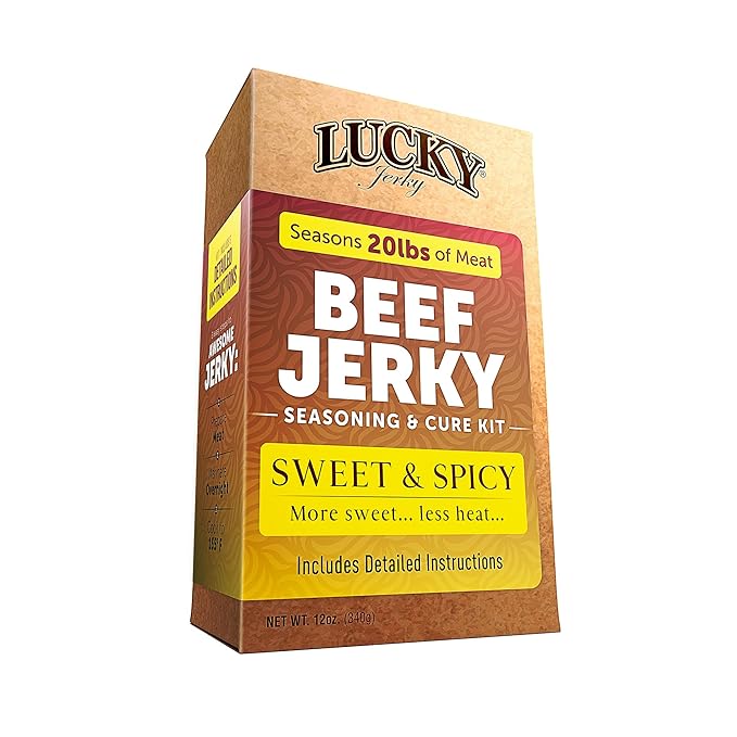 Lucky Jerky Sweet & Spicy DIY Jerky Seasoning Kit - Seasons 20lbs of Meat | Easy-to-Use Kit for Homemade Beef Jerky | Create Delicious, Customized Jerky with Teriyaki, Brown Sugar, and Red Pepper Heat