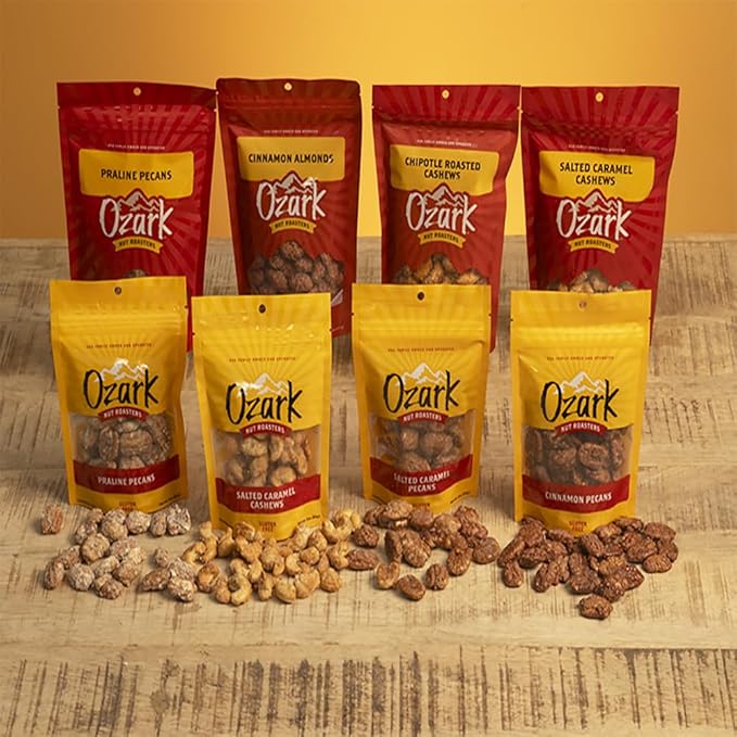 OZARK NUT ROASTERS: Salted Caramel Cashews, Gourmet Flavored Snack Nuts, Blend of Sugar, Sea Salt & Caramel, Pack of 1 (7.0 oz)