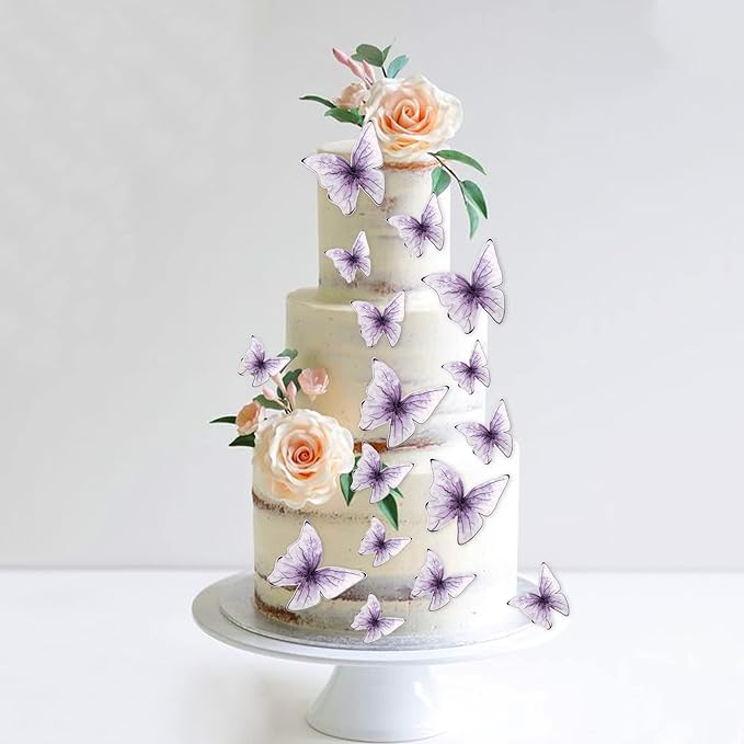 30PCS Butterfly Cake Toppers 3D Purple Butterfly Cupcake Toppers Birthday Party Cake Decorations for Anniversary Wedding Party Baby Shower Wall Decor
