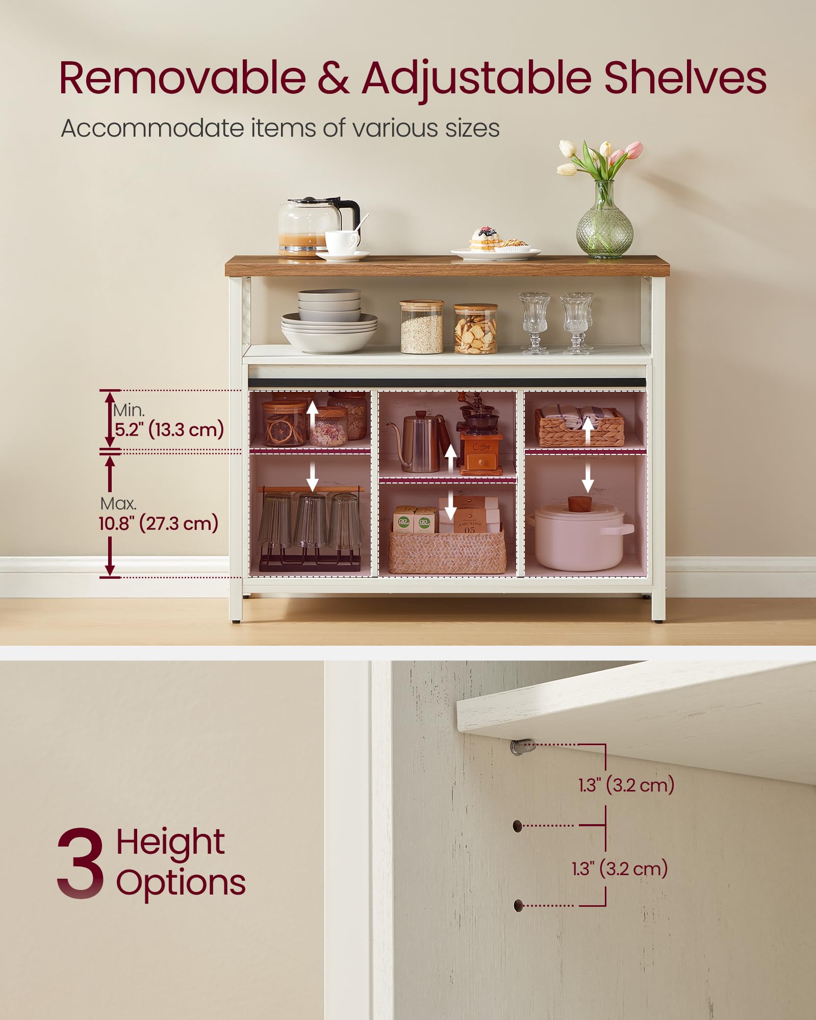 VASAGLE Buffet Cabinet, Coffee Bar Storage Cabinet, Sideboard with 2 Sliding Barn Doors, Adjustable