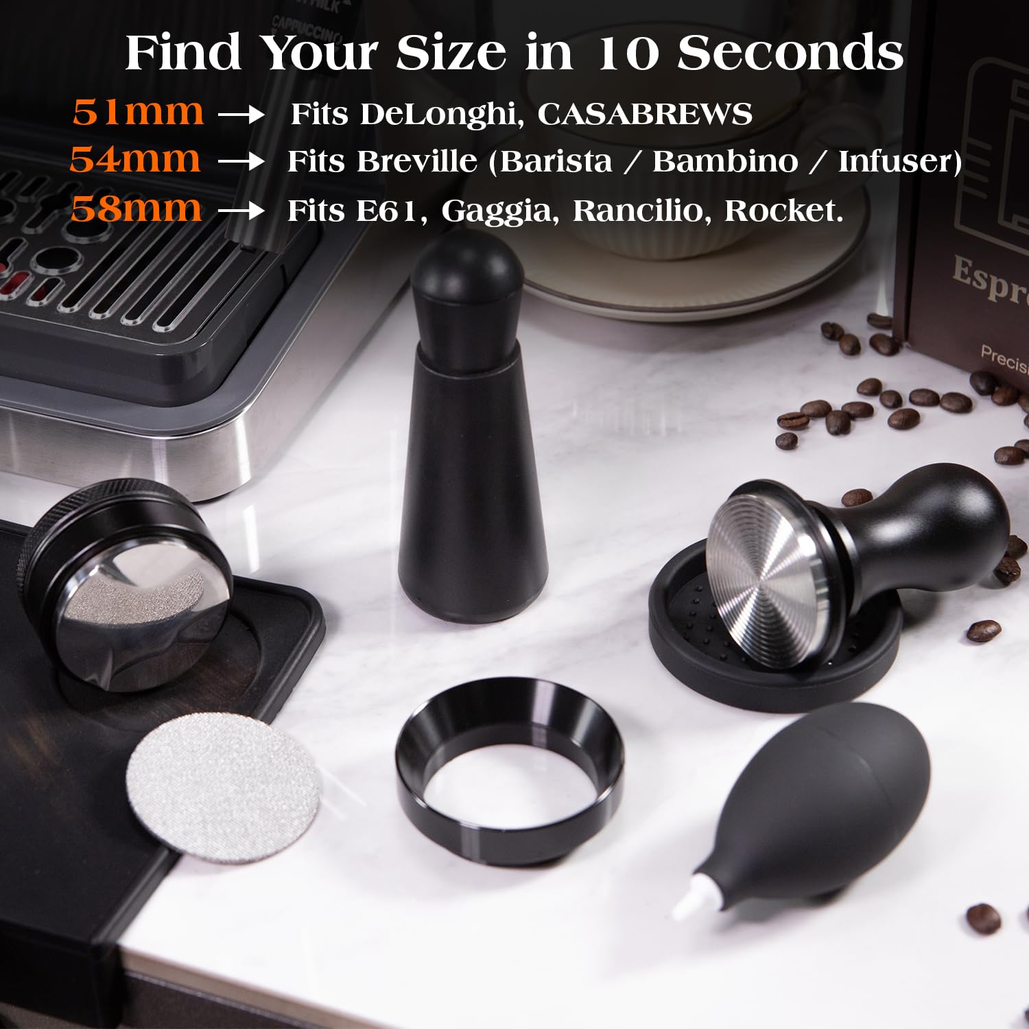 troletoi 7 PCS Espresso Accessories Kit: 53.3mm Espresso Tamper, Coffee Distributor, Puck Screen