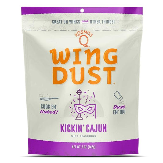 Kosmos Q Kickin’ Cajun Wing Dust, Spicy Creole Chicken Wing Seasoning For Chicken, Fish, Popcorn & More, Sweet, Savory & Spicy Dry Rub, Cajun Seasoning Dust, Great For Grilling & Smoking, 5 Oz