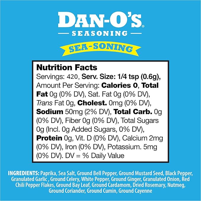 Dan-O's SEA-soning Seasoning, 8.9 oz Bottle, All-Purpose Seasoning for Fish, Shrimp, Seafood, Chicken and More, Sugar Free, Zero Calorie, Use this Spice Blend to Compliment any Sea-Inspired Dish