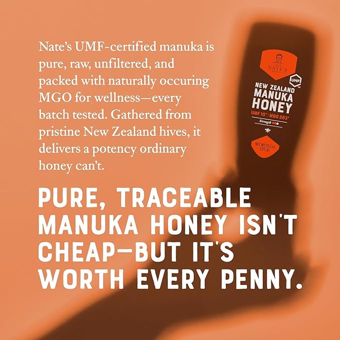 Nature Nate's | Raw Manuka Honey MGO 263+ | UMF 10+ Certified | 13.2 oz Squeeze Bottle