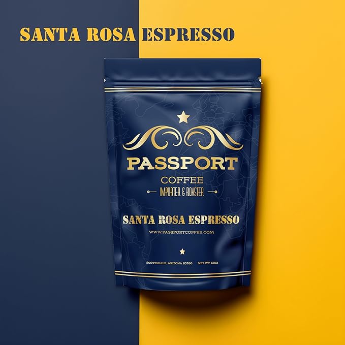 Passport Coffee Santa Rosa Espresso ??Light roast espresso blend from Ethiopia & Brazil. Flavor notes of delicate floral & sweet cocoa-caramel. Premium whole bean coffee, 12oz Bag