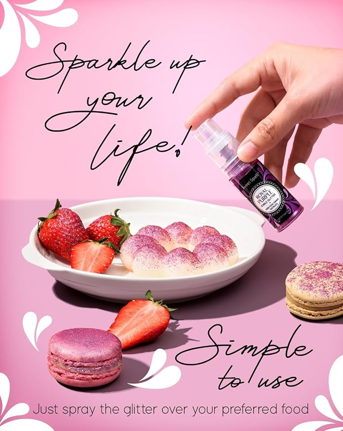 Sweet Spell Edible Cake Glitter Spray ??Shimmering Magic for Cakes Decorating & Cocktails ??100% Edible, Food-Grade, Vegan, Gluten-Free (Purple)