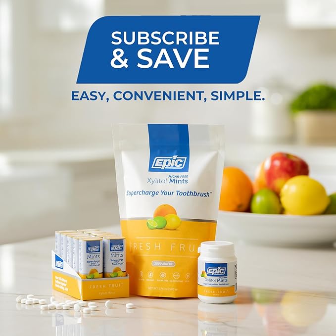 Epic 100% Xylitol Mints - Aspartame Free, Sugar Free - Fresh Fruit Flavored Mints, 55 Pieces (Pack of 5)