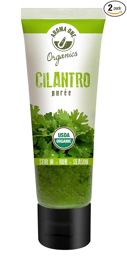 Aroma One Cilantro Puree Paste - Organic Herb Concentrate for Cooking, Seasoning & Sauces - Fresh Flavor Enhancer, Non-GMO, Gluten-Free, Vegan - Easy Squeeze Tube, Kitchen Must-Have - 80g (2-Pack)