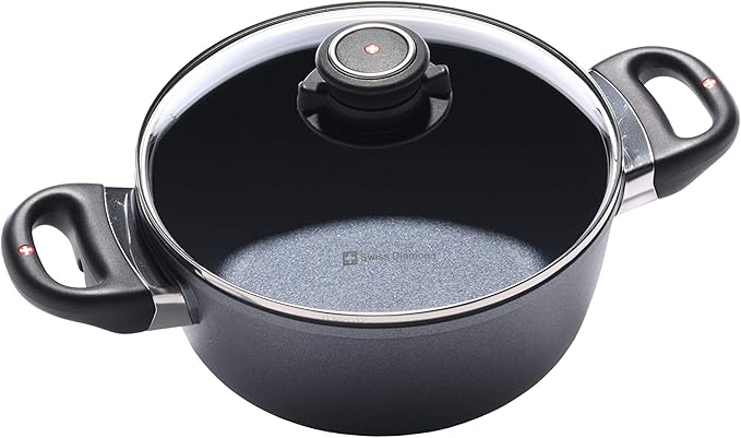 Swiss Diamond 8" 2.3Qt Casserole Pan HD Nonstick Diamond Coated Aluminum Casserole Pan Includes Lid PFOA Free Dishwasher/Oven Safe Casserole Pan Grey??,<div>